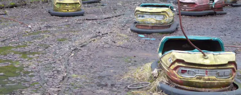 Abandoned bumper cars in the Chernobyl exclusion zone.
