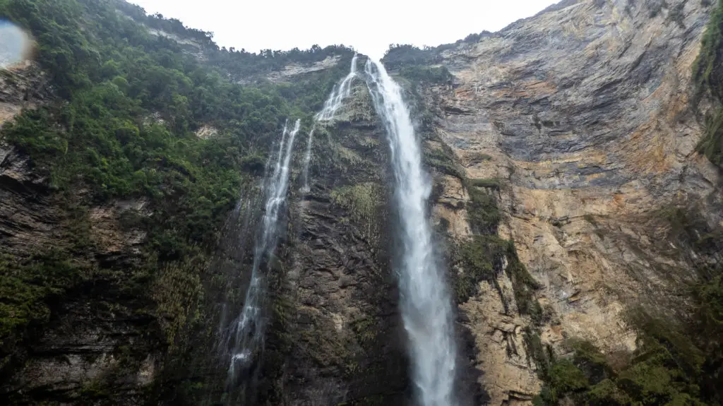 Gocta waterfall splits into two streams
