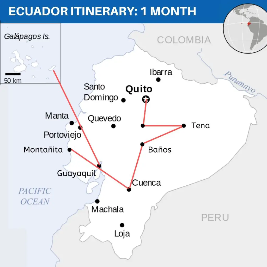 Ecuador itinerary map 1 month 