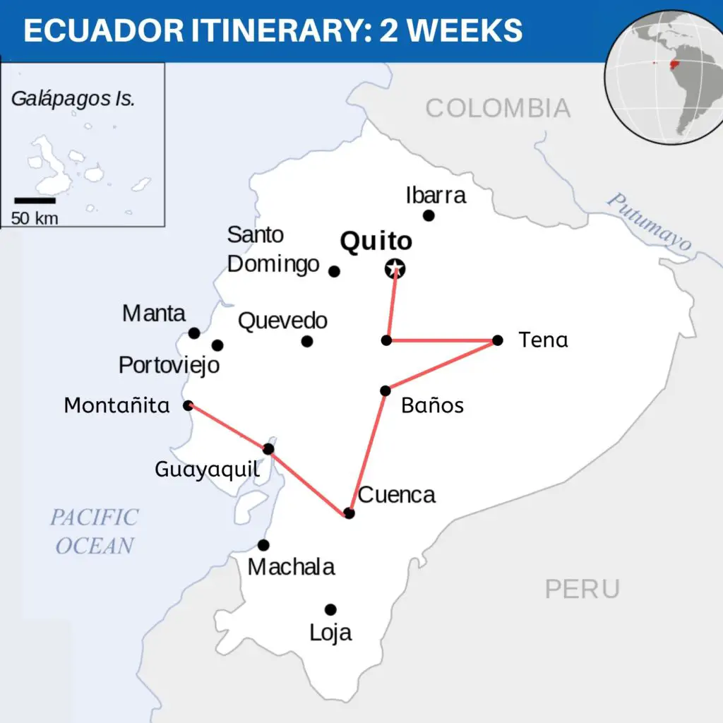 Ecuador itinerary map 2 weeks