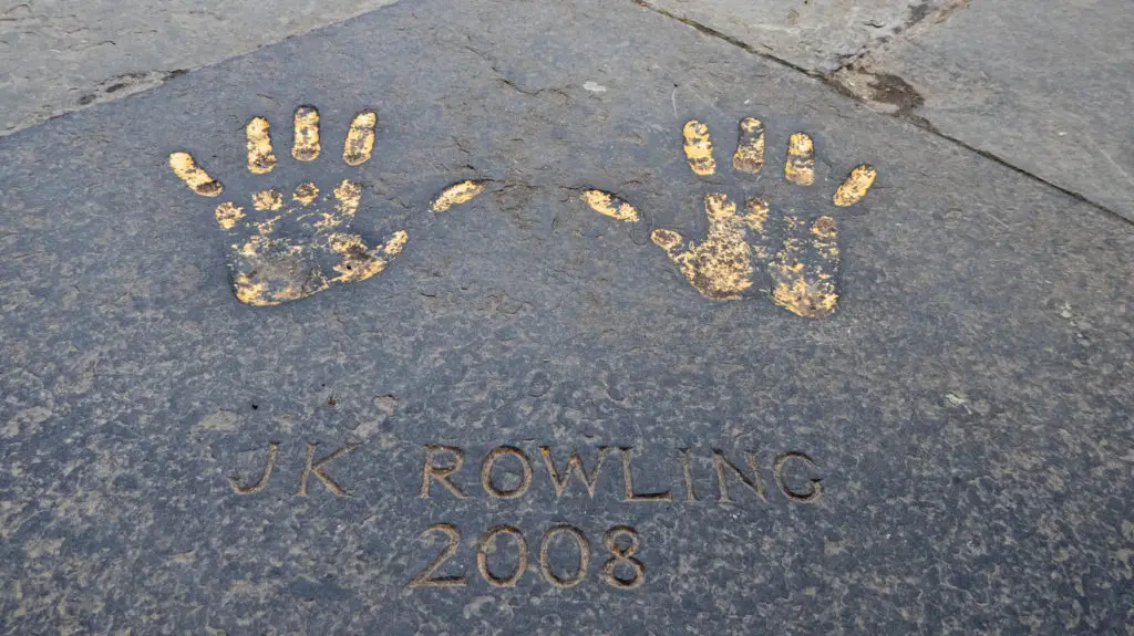 J.K. Rowling's handprints outside Edinburgh City Chambers. 