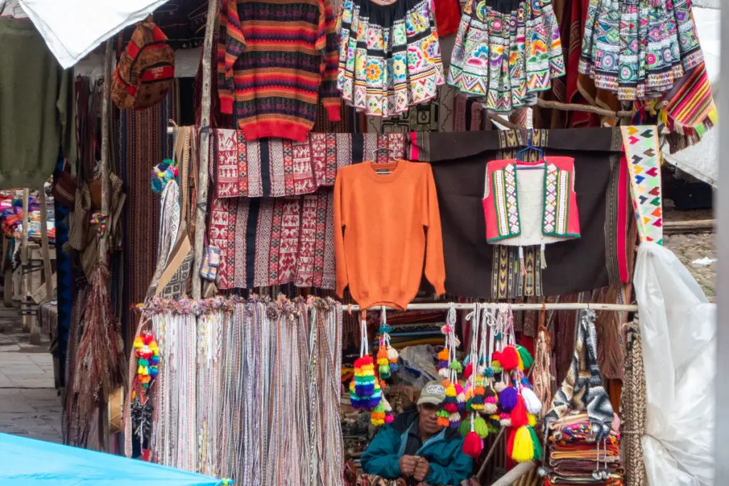 Alpaca sweaters on Peruvian market