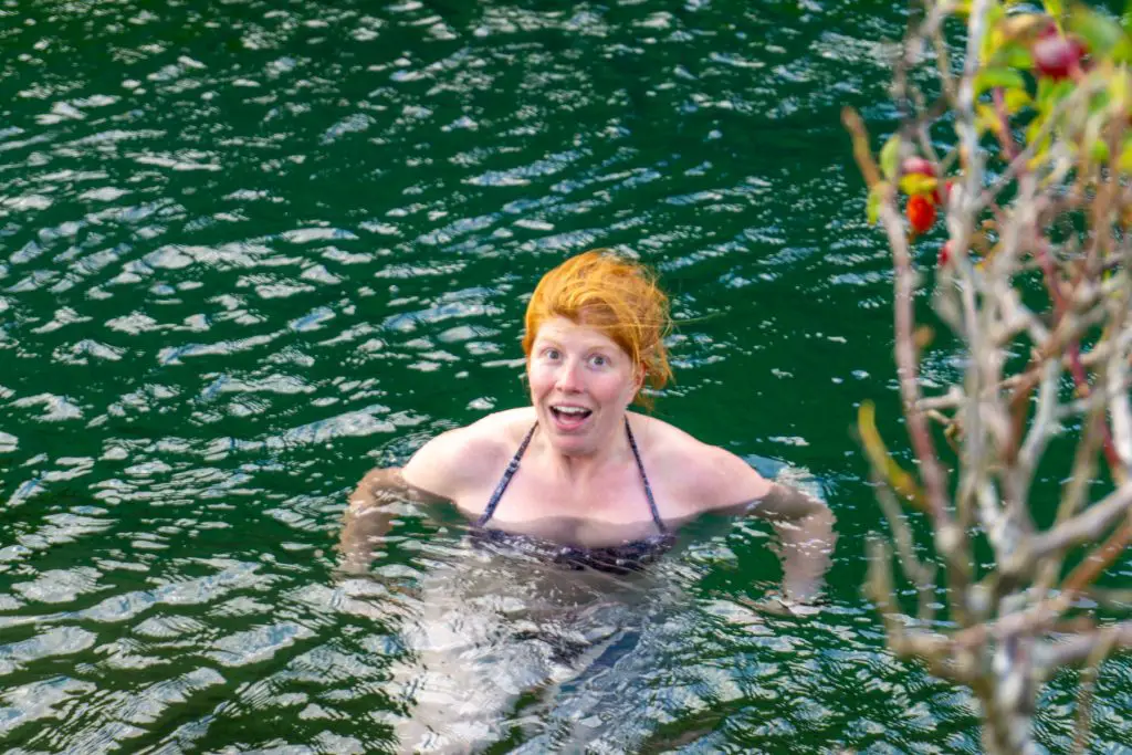 Girl looks cold in Loch Shianta